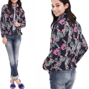 Banana Republic Bird Print Drapey Bomber Jacket Medium Petite